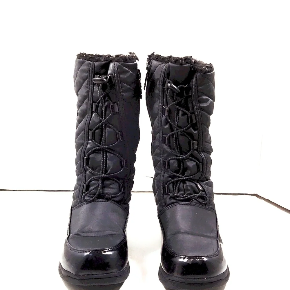 Totes Girls Black Winter Boots Size 3 | Insulated Quilted Snow Boots | Waterproo